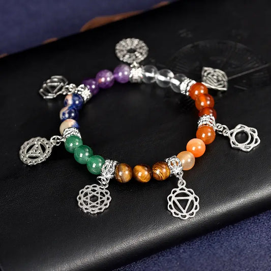 7 Chakra Bead Pendant Bracelet|QML-001