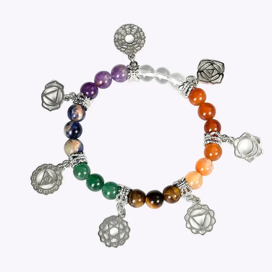 7 Chakra Bead Pendant Bracelet|QML-001