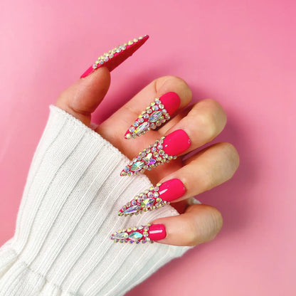 Q193-FRENCH REINSTONE PINK-STILETTO