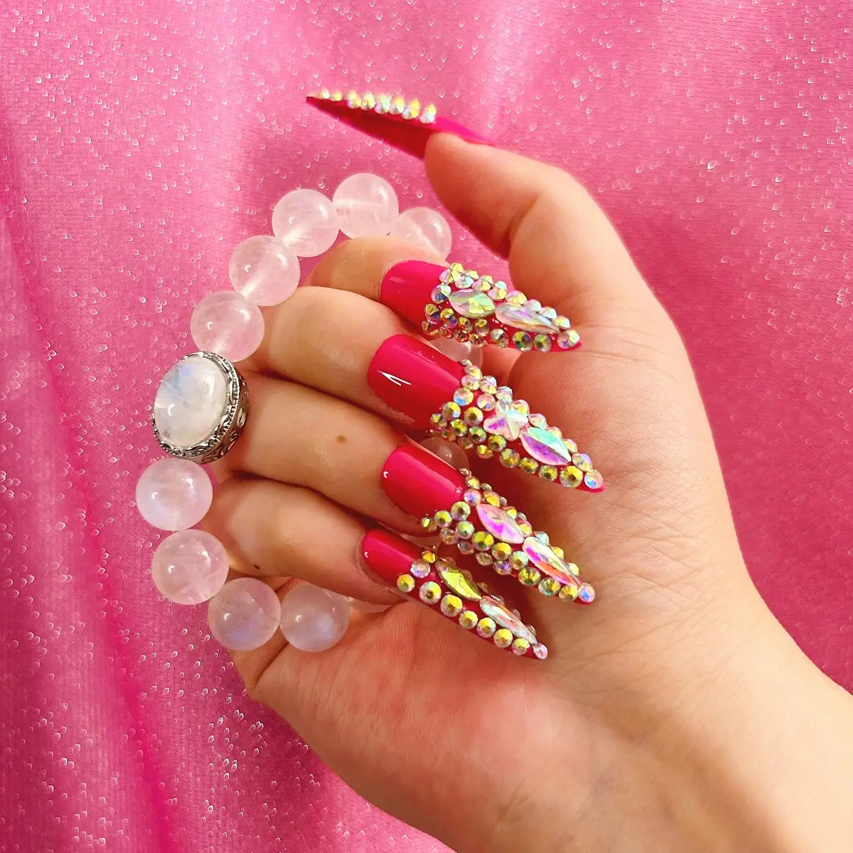 Q193-FRENCH REINSTONE PINK-STILETTO
