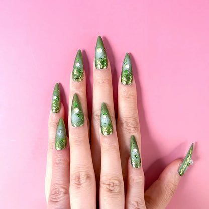 Q181-EMERALD GREEN LEAF -STILETTO