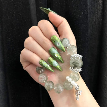 Q181-EMERALD GREEN LEAF -STILETTO