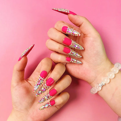 Q193-FRENCH REINSTONE PINK-STILETTO