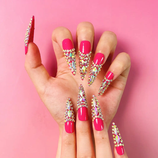 Q193-FRENCH REINSTONE PINK-STILETTO
