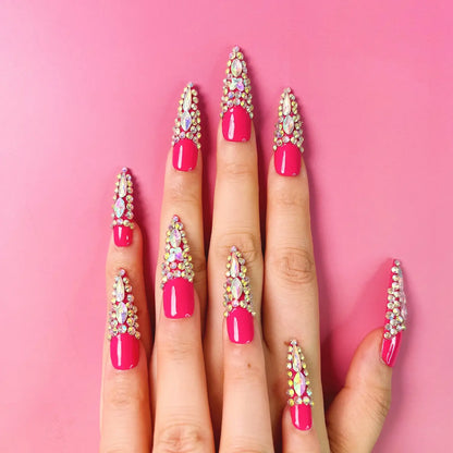 Q193-FRENCH REINSTONE PINK-STILETTO