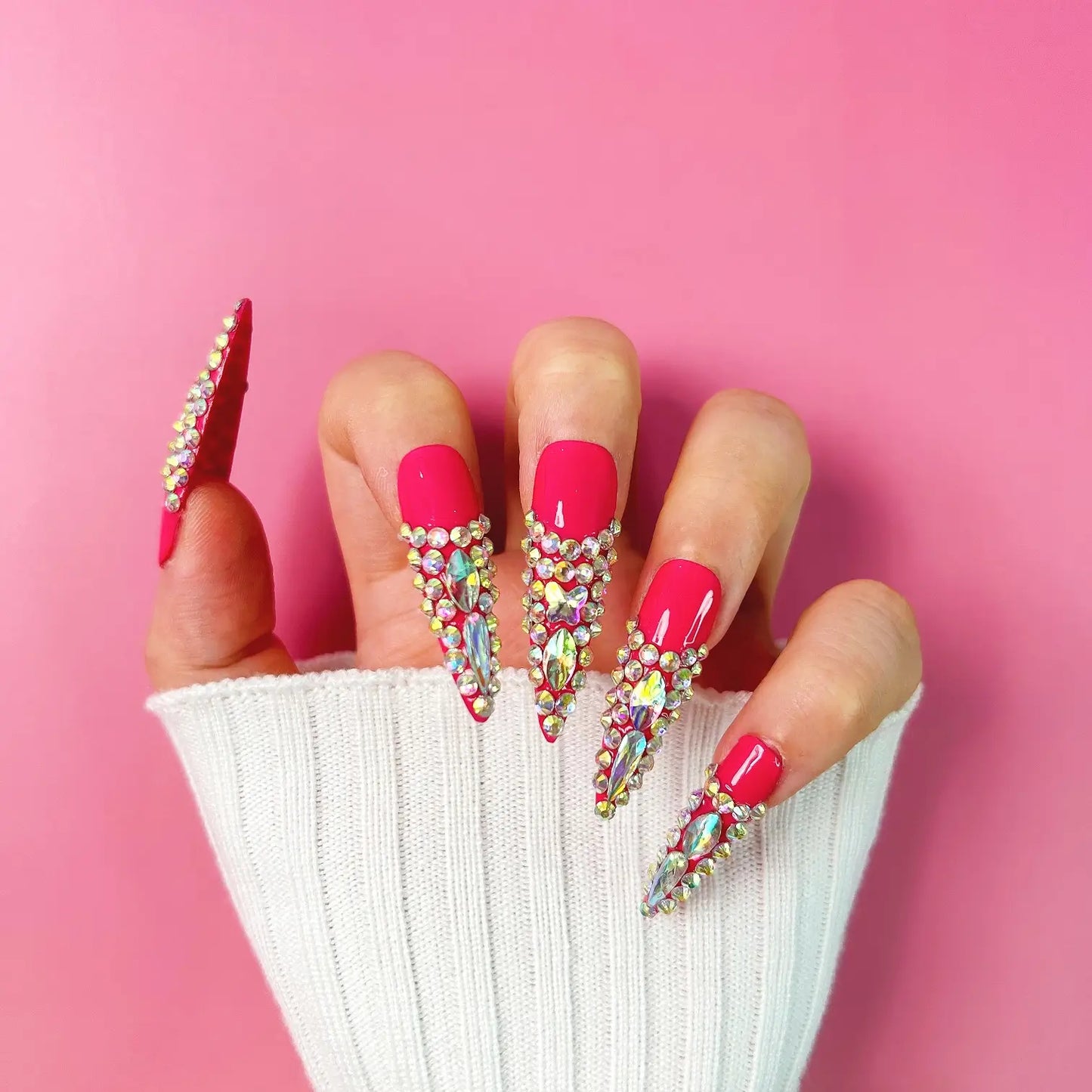 Q193-FRENCH REINSTONE PINK-STILETTO